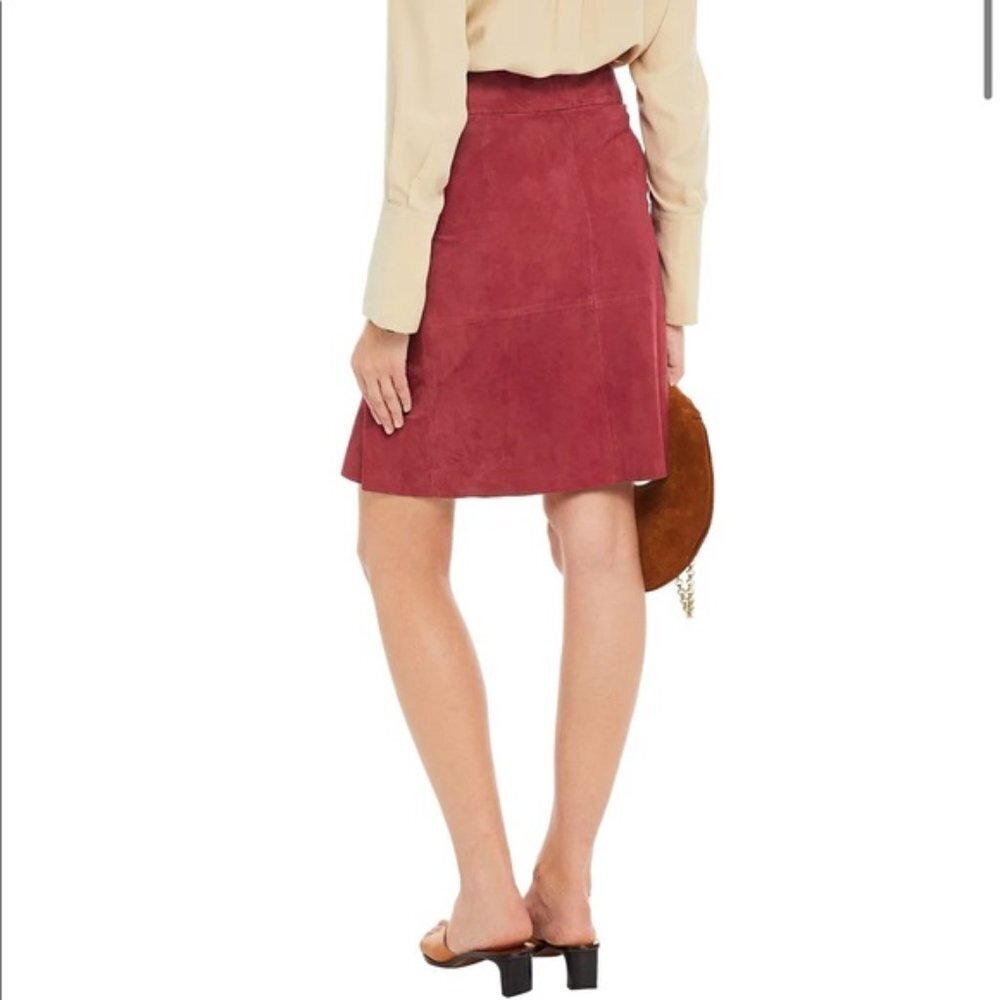 ba&sh Susette Suede Skirt Small Raspberry Leather Ruffle 16A - Picture 2 of 8